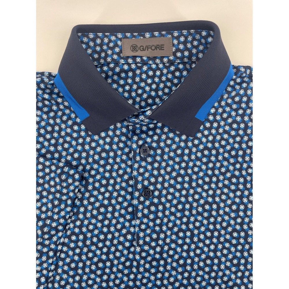 G/FORE Polo Shirt Mens Small Twilight Blue Geometric Print UPF 50+ Golfcore NWT